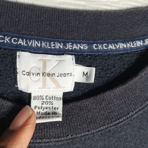 Vintage Early 2000s Y2K Calvin Klein Jeans Logo Black Crewneck Sweatshirt Size M - Picture 3 of 4